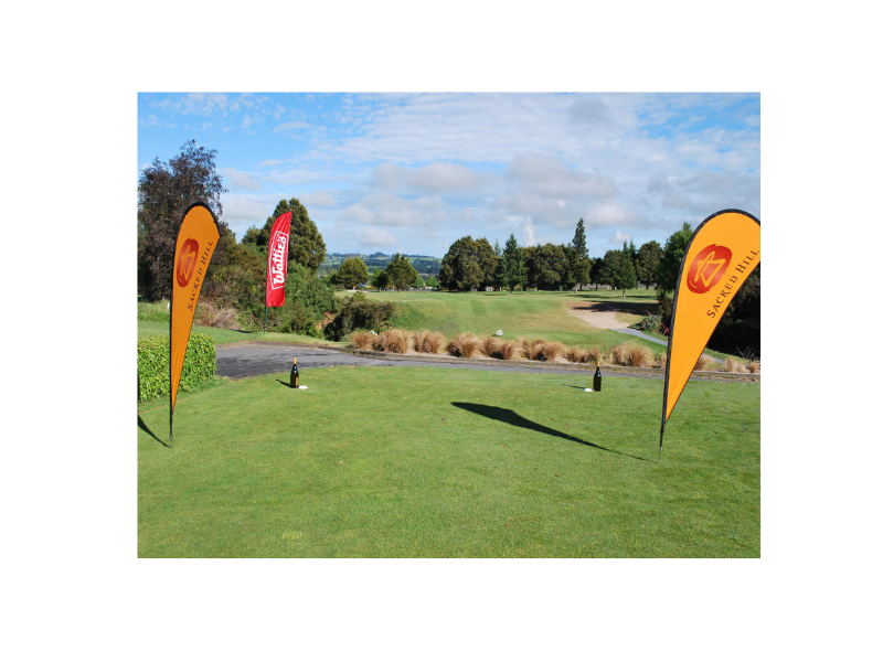 2.2m High teardrop flag with ground spikes (2 shown)