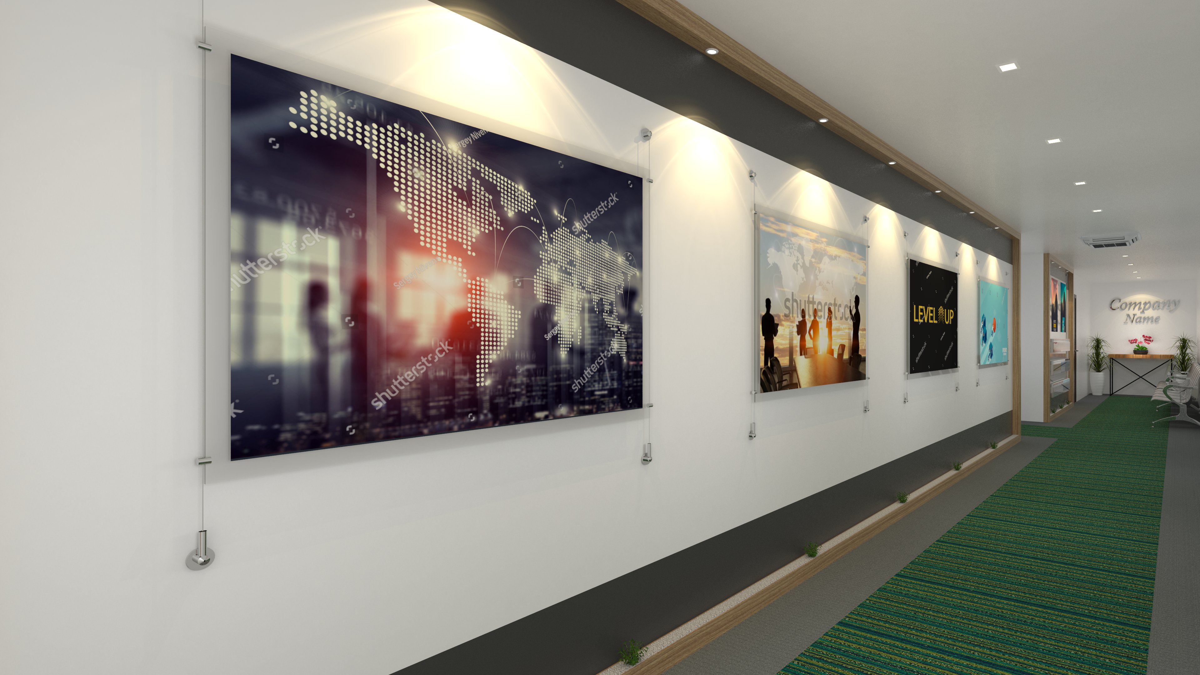 Tensioned Cable Suspended Poster Display Mounted on Wall Track