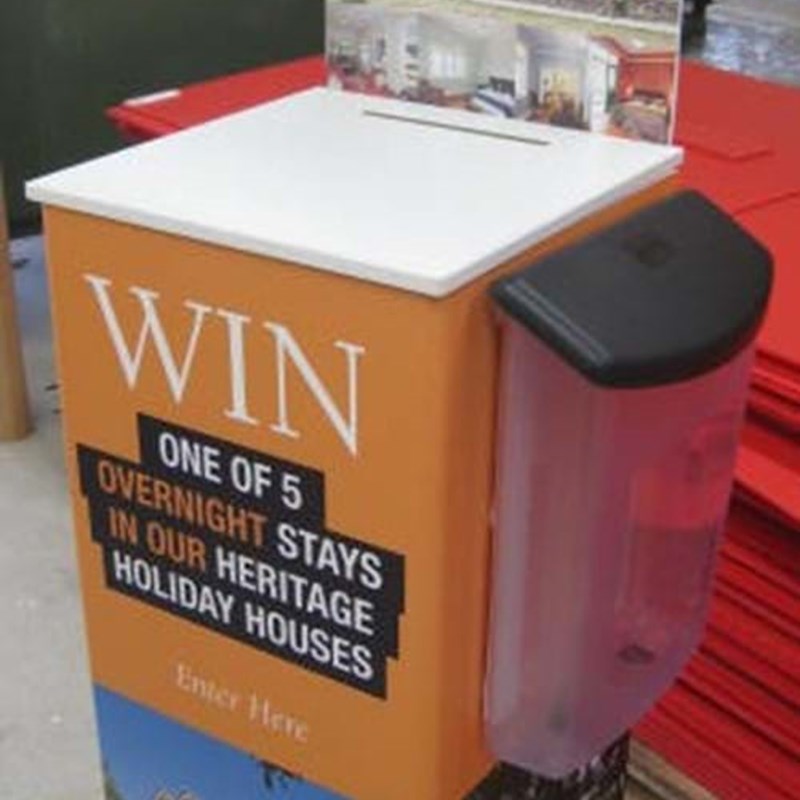 Free standing entry box with brochure holder