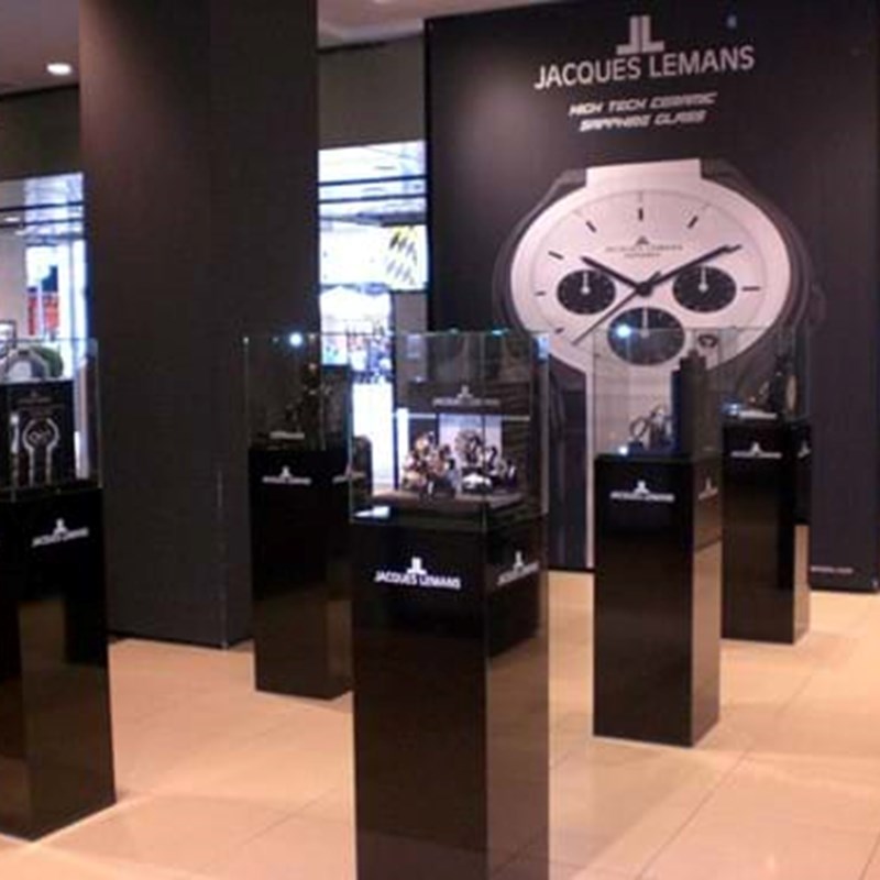 Black acrylic plinths with showcase