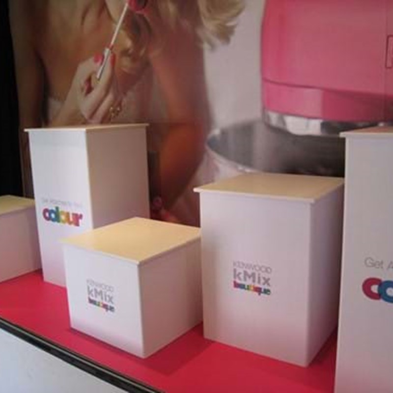 Window plinth display with backdrop