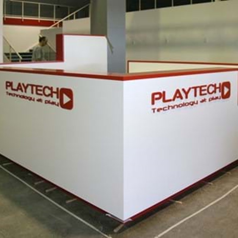 Reception desk with acrylic signage